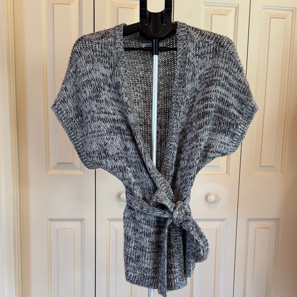 Old Navy Black & White Marled Open-Front Belted Cardigan